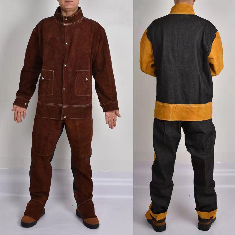 防護服 電気溶接防護服 全牛革溶接防護服 防炎 耐久性 牛革作業服 溶接
