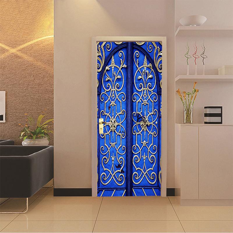 ウォールステッカー ドア シール 貼ってはがせる 室内用ドア装飾シート 防水シール 無料サンプルok 部屋 おしゃれ 飾り 青い模様のトーテム ドア壁紙 Diy 3d ドアシート