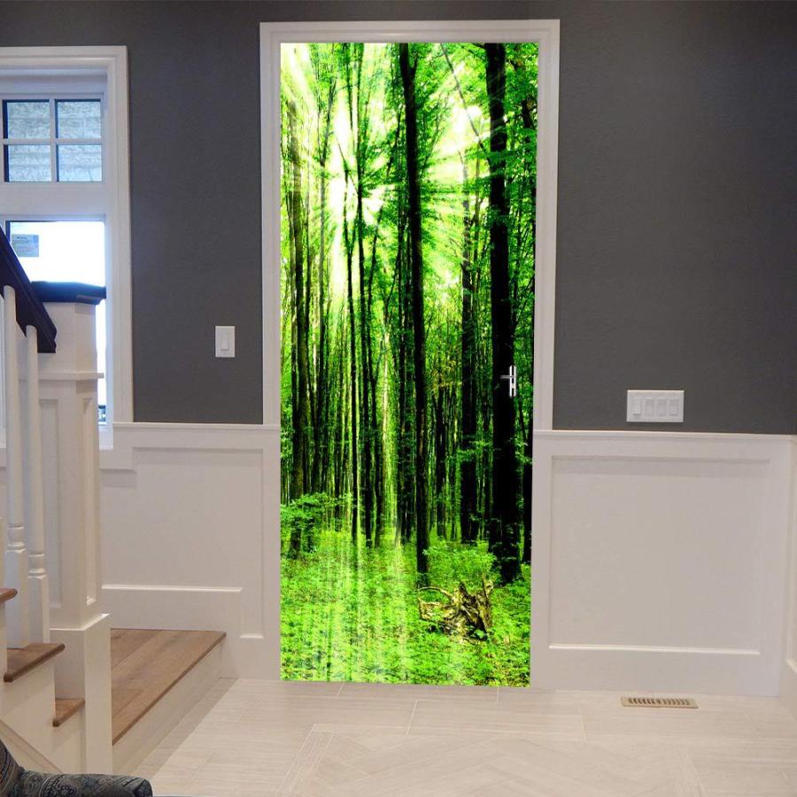 ウォールステッカー シール 貼ってはがせる 室内用ドア装飾シート 防水シール 部屋 期間限定特価品 おしゃれ Diy 緑の森 ドア壁紙 飾り ドアシート