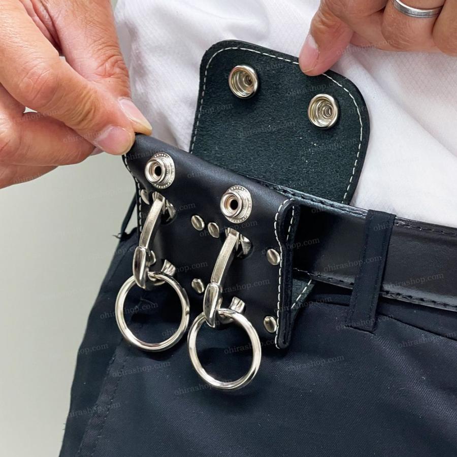 脱着式キーホルダー／Wキーフック本革仕様(黒) 使用するカギの分別も