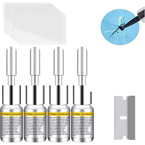 ウインドシールドリペアキット、カーウインドシールドナノクラックリペア樹脂ボトル4本、硬化フィルム10本、使いやすい自動車ガラスナノ補修補助液