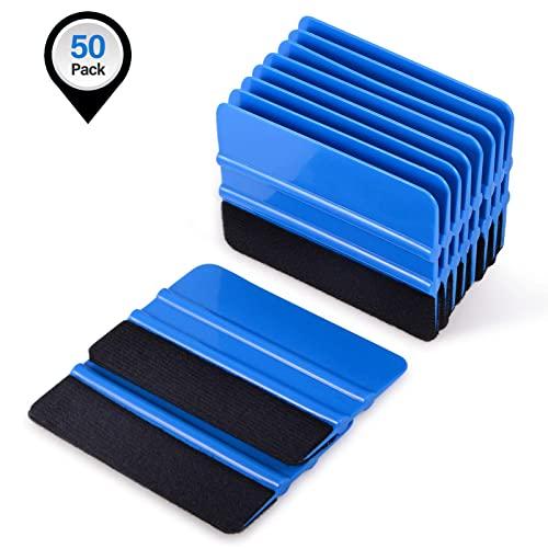 【激安アウトレット!】 EHDIS 50 pcs Vinyl Squeegee Bulk Felt Edge Squeegee 4インチCar Vinyl Scraper Decal Applicator Window Tint Tool with Black Fabric Felt Edge-Blue