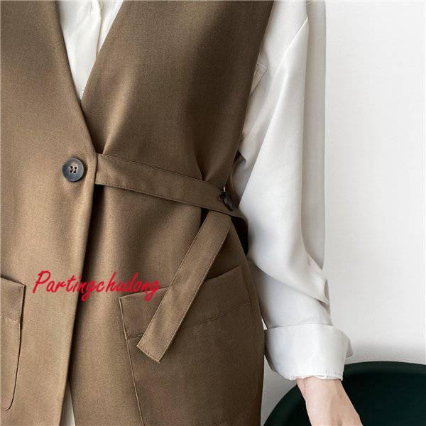 ビッグ割引 スーツベストレディース裏地ありノースリープスプリングコートベルト付きolミディアム丈チョッキアウター春コート秋服オシャレトップス 前開き サイズ L Www Harmonylu Com