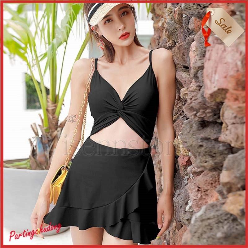 レディース ママ水着 オールインワン ショートパンツ一体型 ワンピース水着 体型カバー パッド付き キャミソール フレア 無地 夏 海 ビーチ 供え