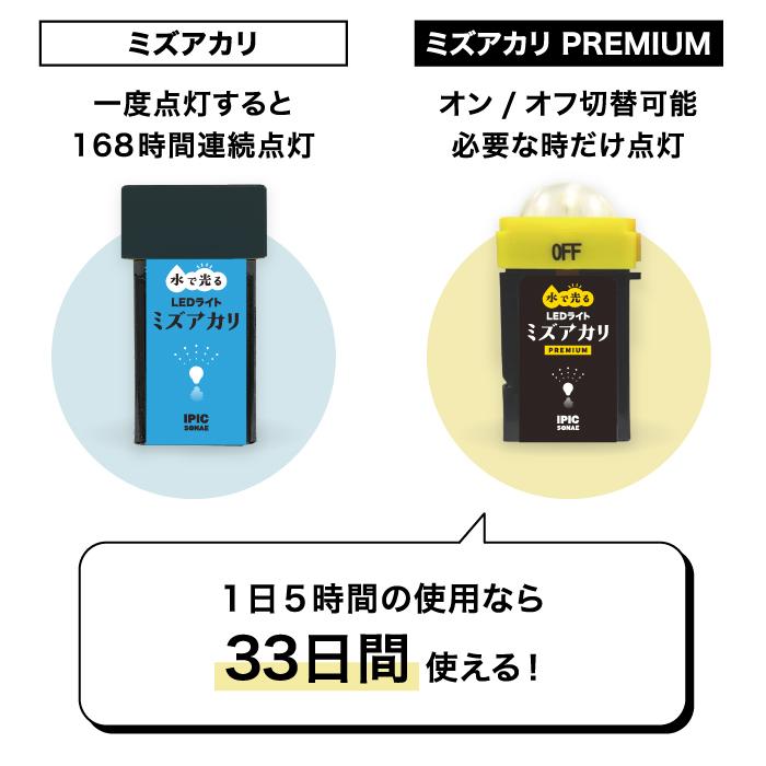 『新品未使用品』 LED携帯灯　光るんです＋ IPIC SONAE 水で光るLEDライト ミズアカリ プレミアム スイッチ ON/OFF