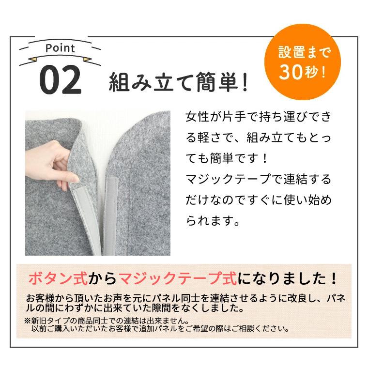 吸音・飛沫対策高さ180cm 幅90cm 追加パネル(1枚) EasyWall パーテーション 布 衝立 間仕切り 目隠し 仕切り テレワーク 収納 デスク周り フェルト グレー_5