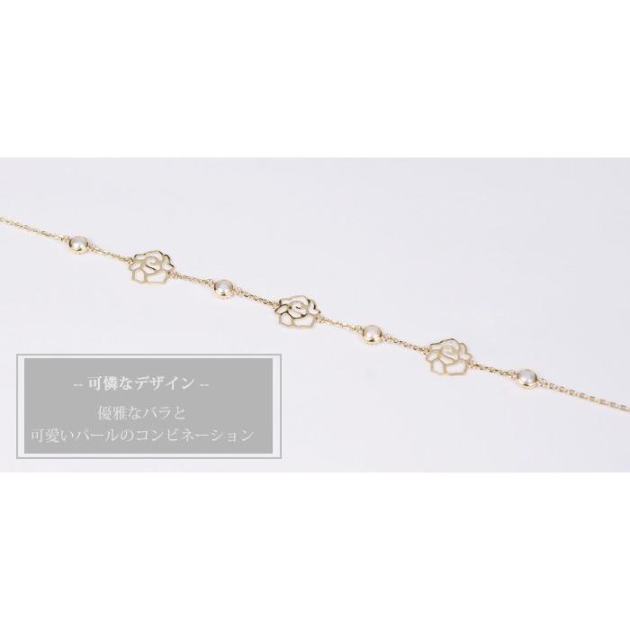 K10 淡水ブレスレット【ネコポスで送料無料】 ゴールド 華奢 ローズデザイン 10金 淡水 008の画像