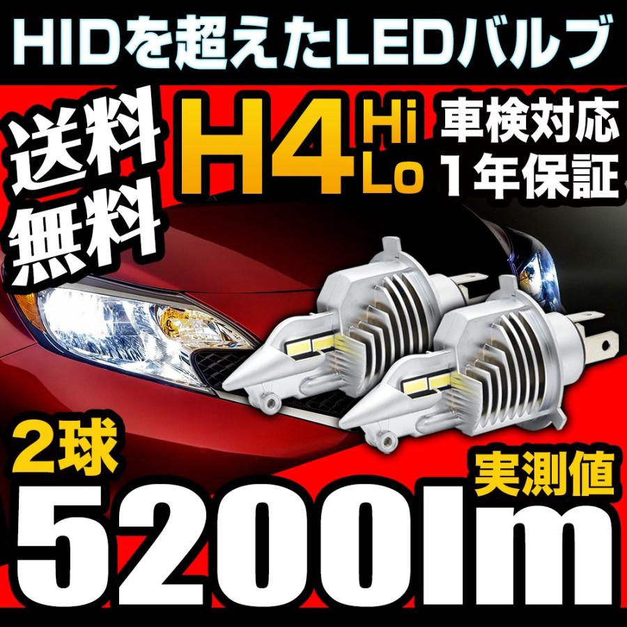 H4 LED ヘッドライト 実測値 5200lm Hi Lo 抜群の配光 HIDを超える明るさ オールインワン 車検対応 1年保証 送料無料｜parts-com