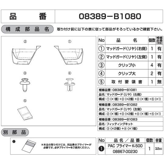 トヨタ（TOYOTA） 純正 マッドガード フロントセット 08389-B1070