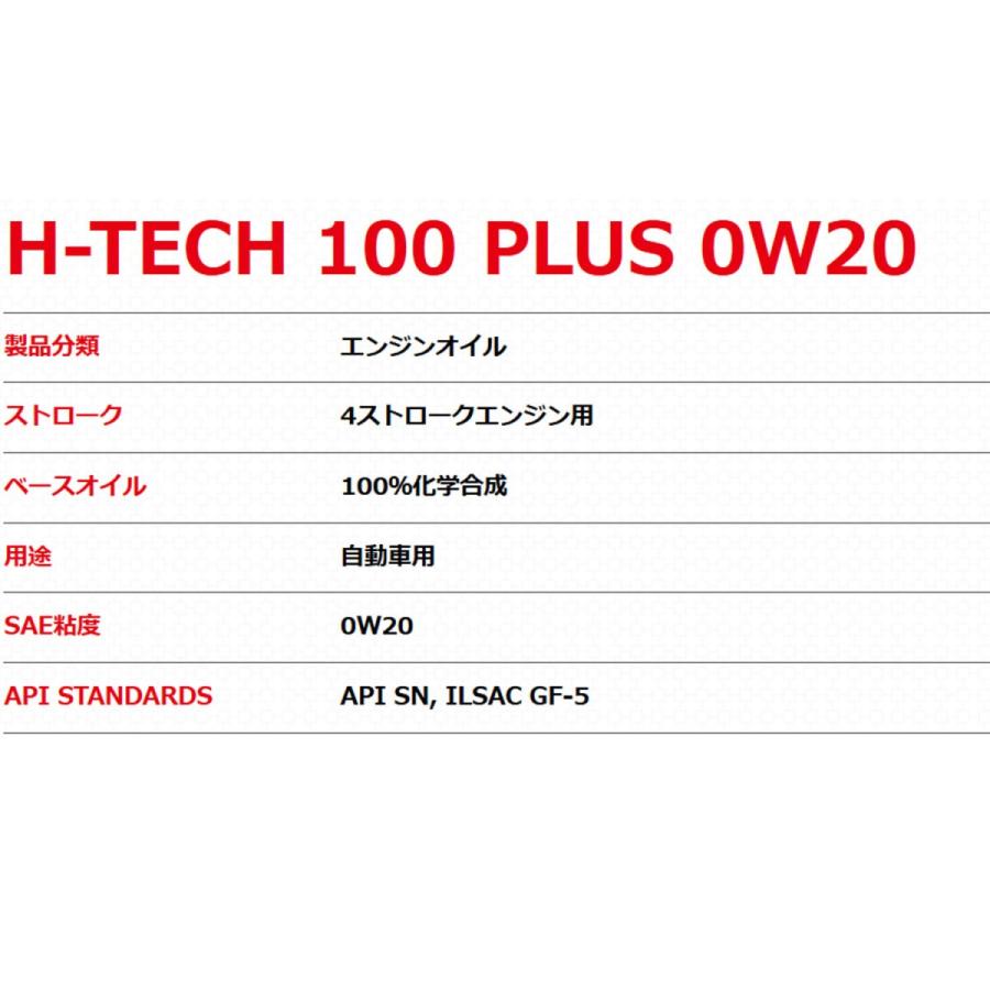 スタンダードエンジンオイル H-TECH 100 PLUS SP 0W20 20L スバル レガシィ ツーリング ワゴン BP5 EJ20 平成17年5月〜平成21年5月 4WD M/T 2000cc
