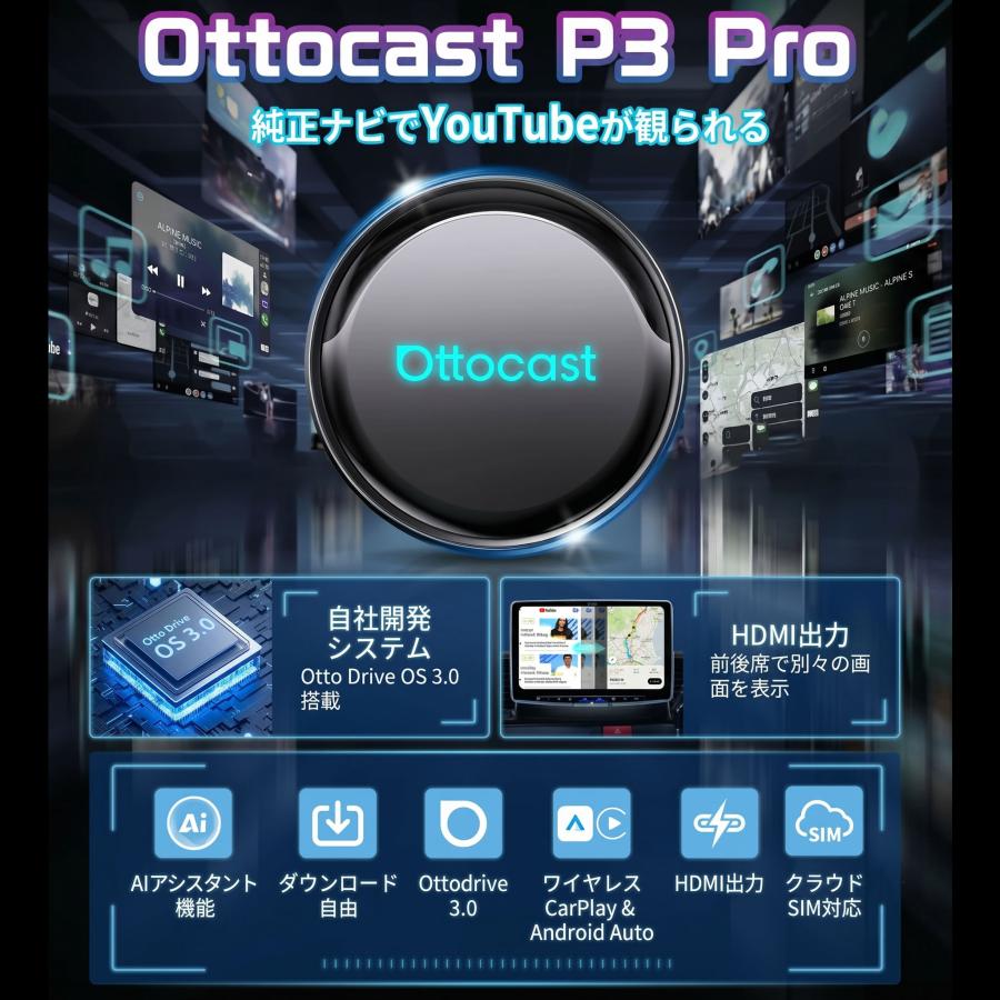 正規代理店 ottocast オットキャスト P3 PRO プロ android 13 三菱