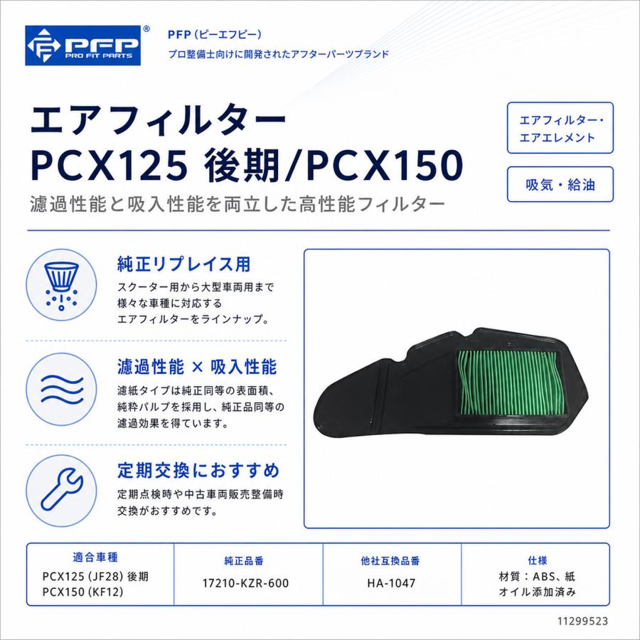 PFP エアフィルター ホンダ PCX125 PCX150 17210-KZR-600 1個 バイク