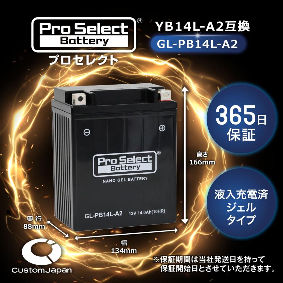 ProSelect(プロセレクト) バイク GL-PB14L-A2 ナノ・ジェルバッテリー(YB14L-A2 互換)(ジェルタイプ 液入充電済) PSB133 密閉型M｜partsdirect2｜02