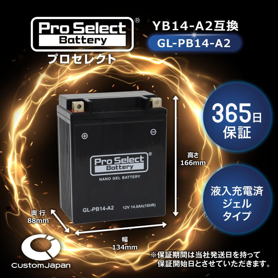 確認用 ProSelect バイク バッテリー GL-PB14-A2 ナノ・ジェルバッテリー(YB14