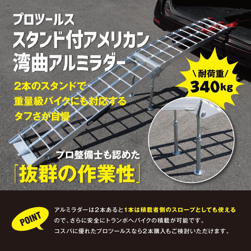 ProTOOLs スタンド付アメリカン湾曲アルミラダー 耐荷重 340kg