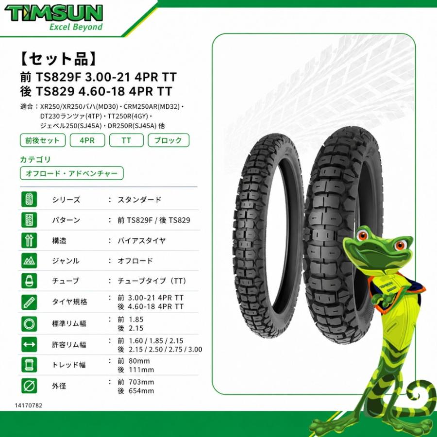 TIMSUN(ティムソン) 【セット品】前 TS829F 3.00-21 4PR TT 後 TS829