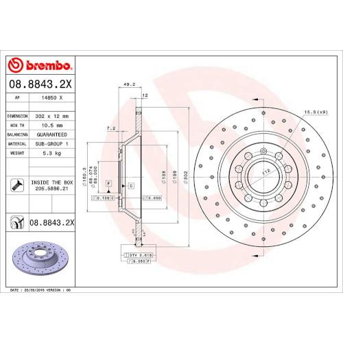 Brembo(ブレンボ) うち切りレコード盤 Xtra 08.8843.2X 四輪車 ディスクローター