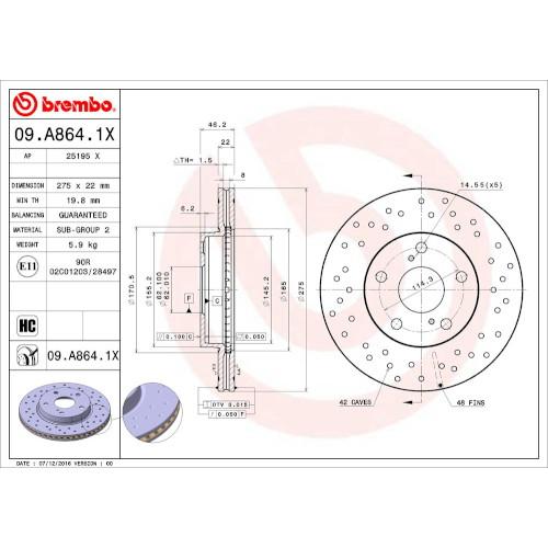 Brembo(ブレンボ) ブレーキディスク Xtra 09.A864.1X 自動車 ディスクローター