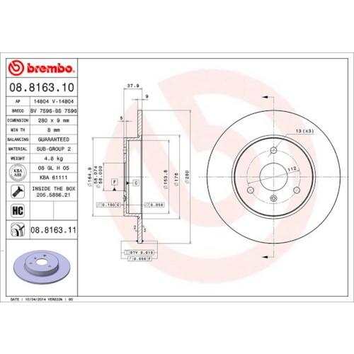 Brembo(ブレンボ) ブレーキディスク UV 08.8163.11 自動車 ディスクローターの画像