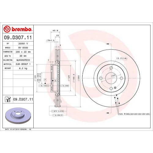 Brembo(ブレンボ) ブレーキディスク UV 09.D307.11 自動車 ディスクローターの画像