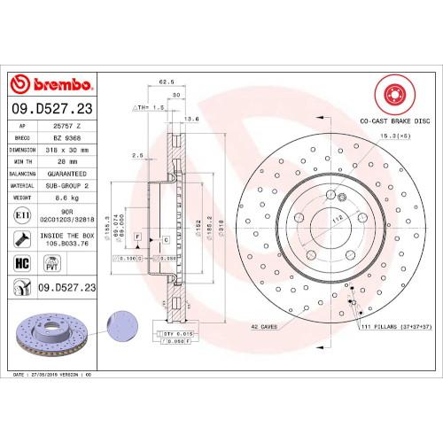 ご確認 Brembo(ブレンボ) ブレーキディスク UV 09.D527.23 自動車 ディスク