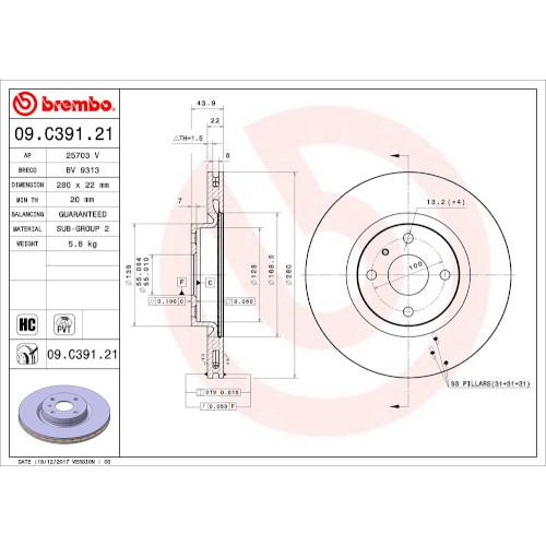 Brembo(ブレンボ) ブレーキディスク 09.C391.21 自動車 ディスクローター