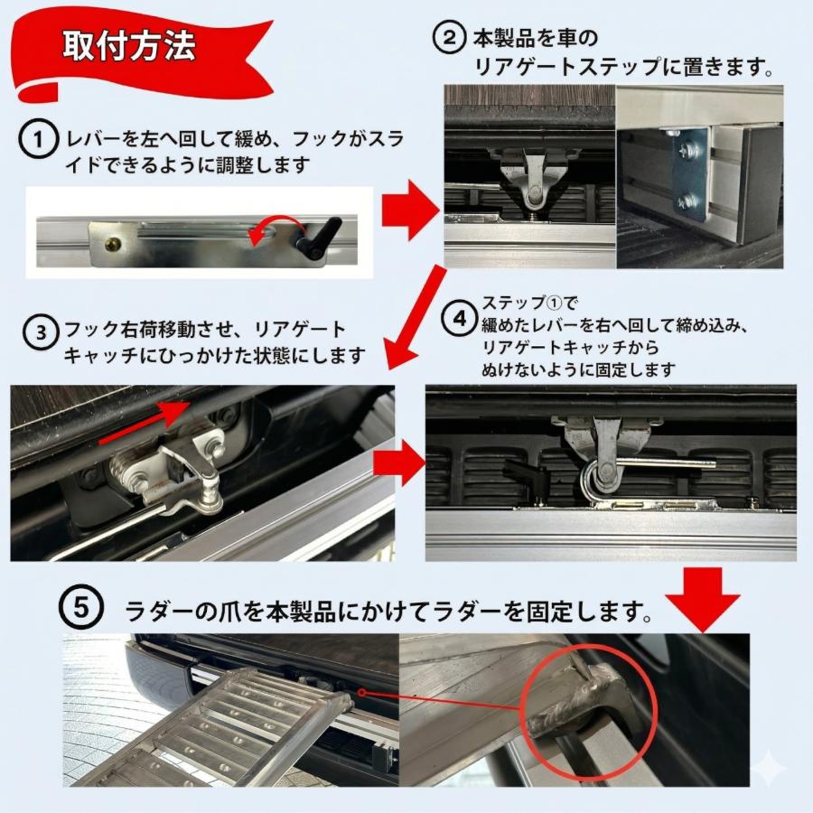 【しるばー】購入ページ③/4 ProTOOLs 200系ハイエース専用 3秒脱着ラダーレシーバー 運搬 バイク