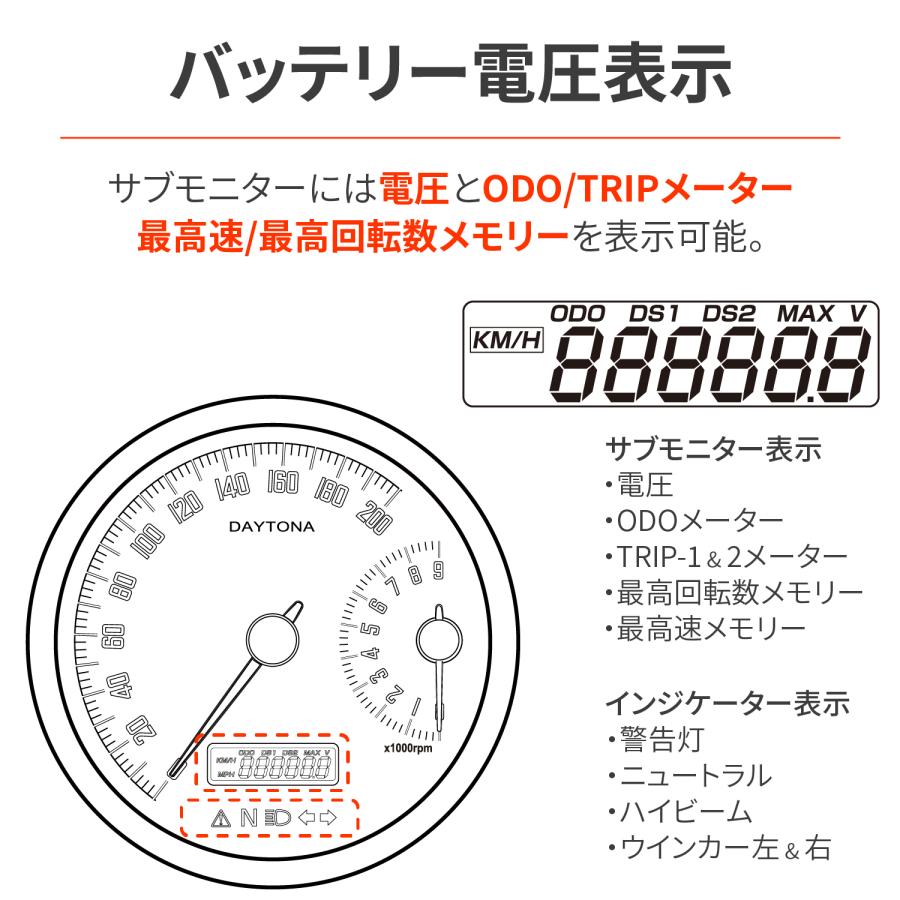 DAYTONA VELONA W 電気式スピード&タコメーター φ80 48138 バイク