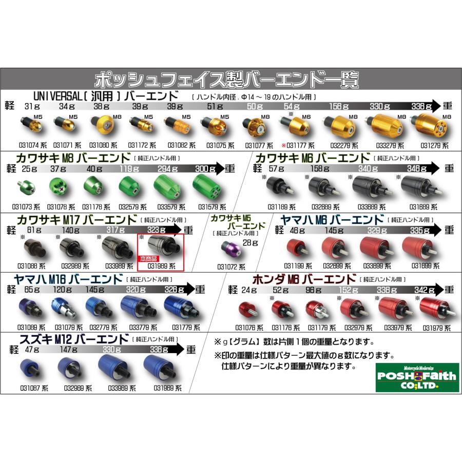 POSH Faith(ポッシュフェイス) ウルトラヘビーバーエンド カワサキ純正ハンドル用 M17タイプ 031989-32-10 バイク_5