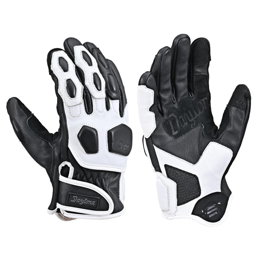 ホワイト、ブラック DAYTONA DG-026 ライアードレザーグローブ ホワイト M 62955 バイク