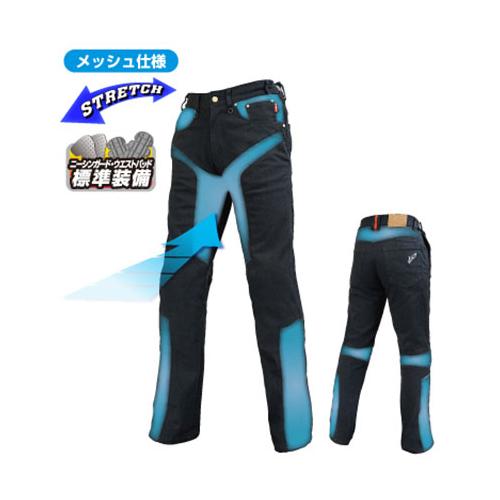 ROUGH&ROAD RR7509LF ハーフメッシュストレッチブラックデニムパンツLF