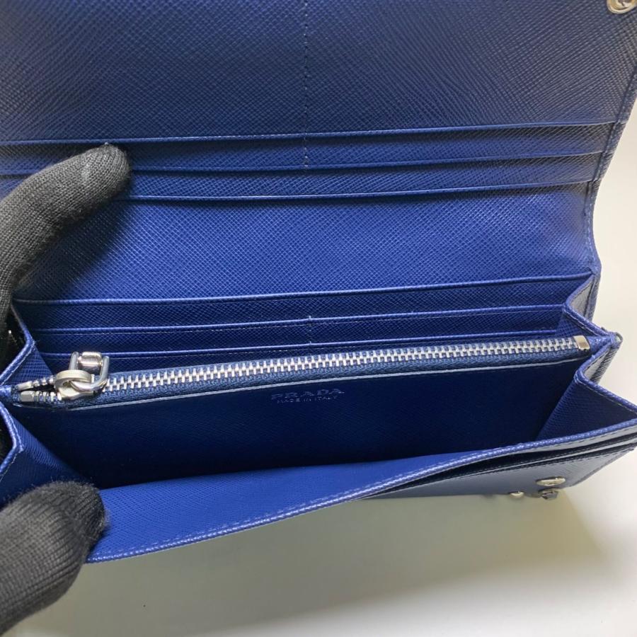 PRADA プラダ 長財布 ビジュー ブルー サフィアーノレザー ストーン 
