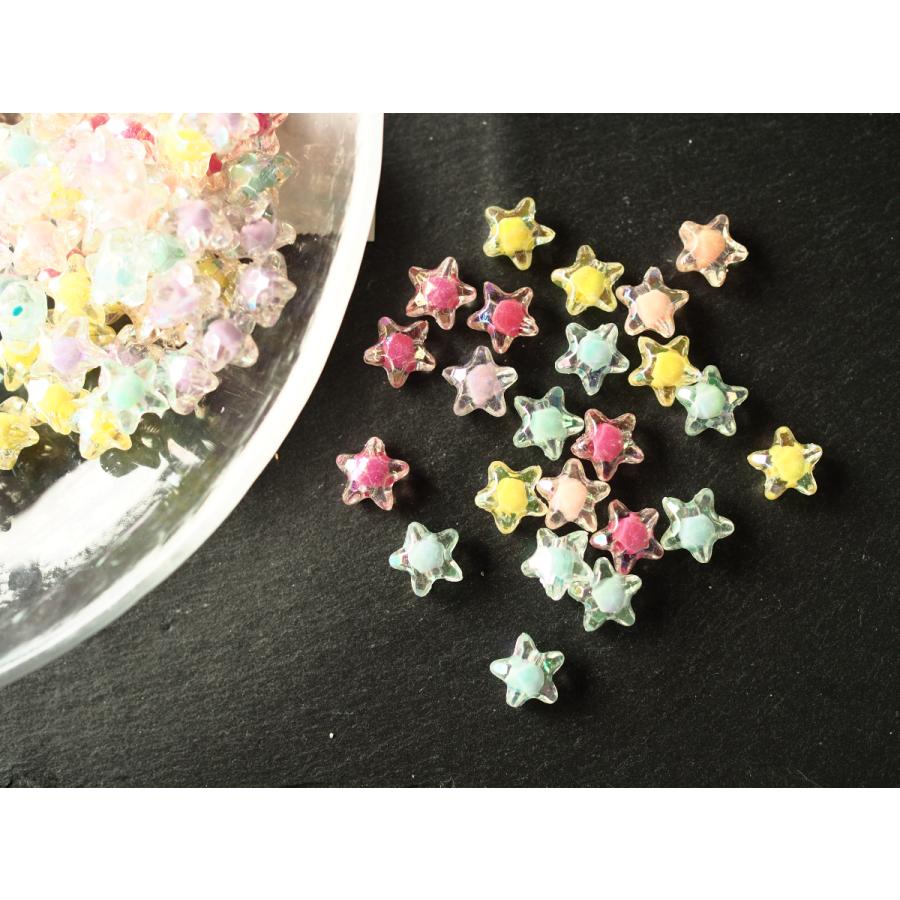 オーロラカラフル星ビーズ パーツ アクリル 20個入り ビビッド 