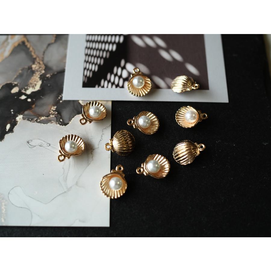 シェルチャーム ペンダント パーツ 貝 パール 金 ゴールド 10個入り  