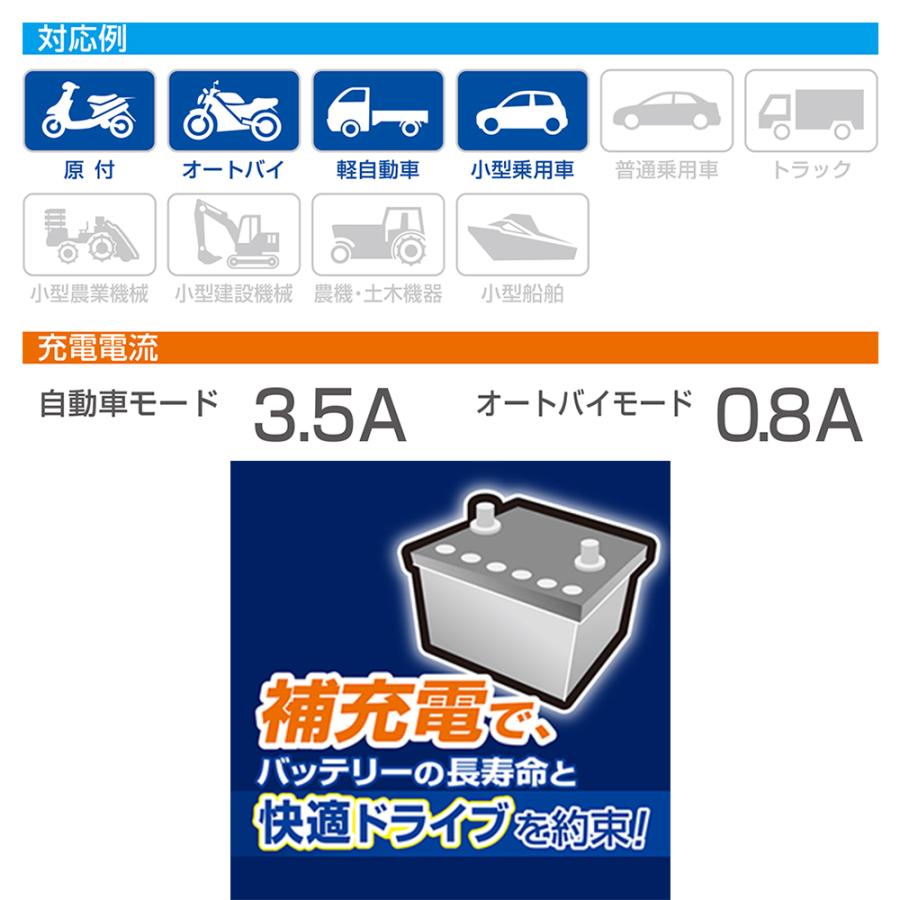 原付 オートバイ 軽自動車 コンパクトカー こまめ バッテリー充電器 