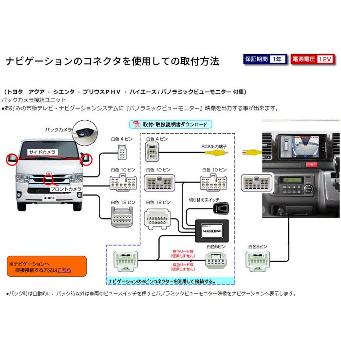 アクア シエンタ プリウスPHV ハイエース パノラミックビューモニター付車 対応 バックカメラ接続ユニット ＡV-C45 リアカメラ 後方カメラ 送料無料｜partsking｜02