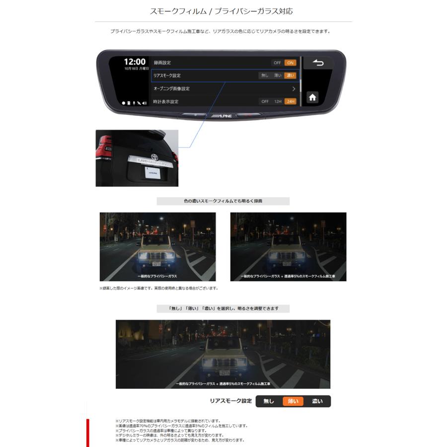 10型デジタルミラー ドライブレコーダー搭載 車内用リアカメラモデル