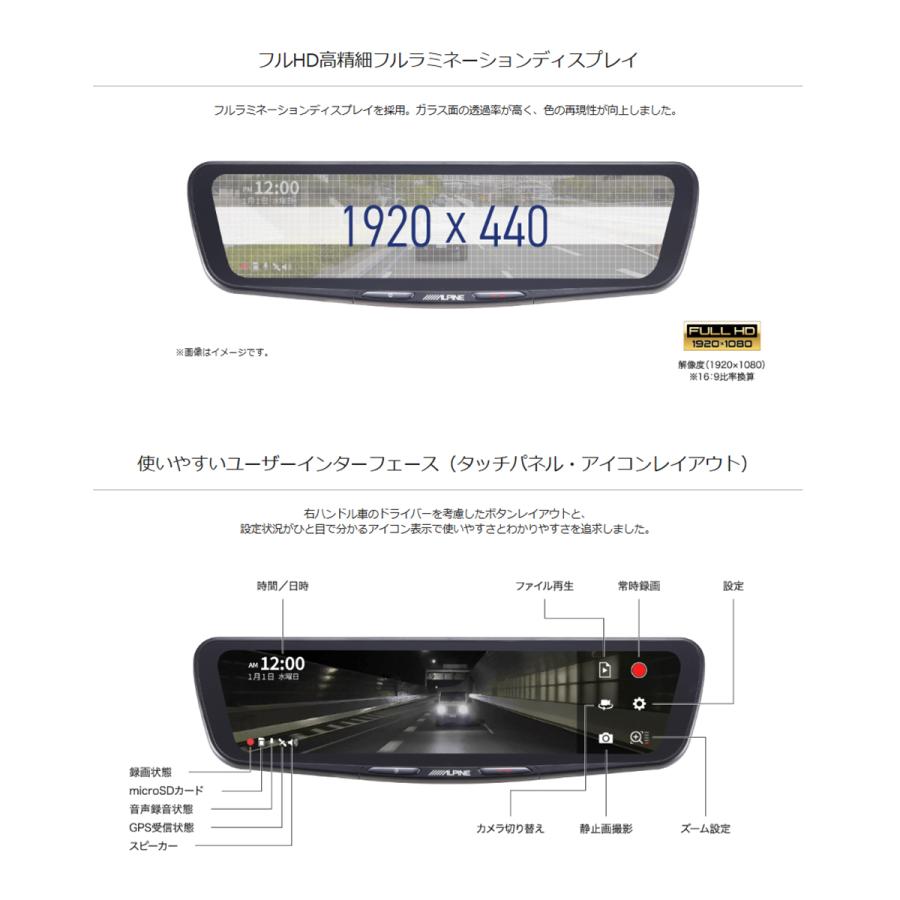 12型デジタルミラー ドライブレコーダー搭載 車内用リアカメラモデル