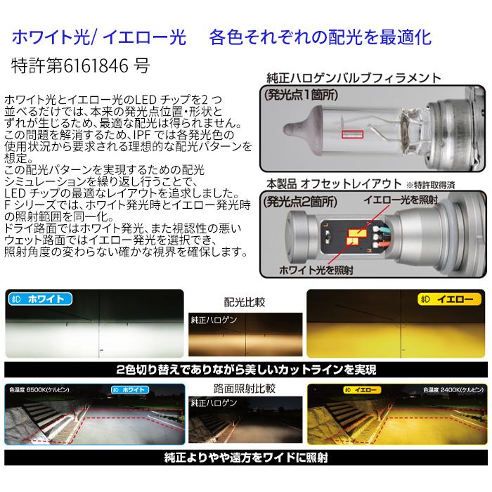 PSX26W LED デュアルカラー フォグランプ F56DFLB 2色切替 ホワイト イエロー 6500K 2400K 12V 24V IPF ハイエース 200系 3型後期 4型｜partsking｜04