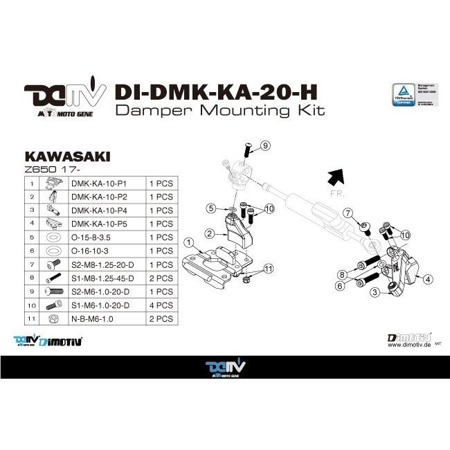 DIMOTIV di-dmk-ka-20 ステアリングダンパーマウントキット KAWASAKI Ninja650 Z650の画像
