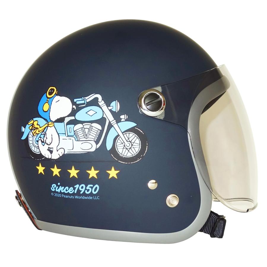 AXS SNOOPY（スヌーピー）ジェットヘルメット BIKER #2（バイカー2） マットネイビーブラック SNJ-78｜partsonline｜03