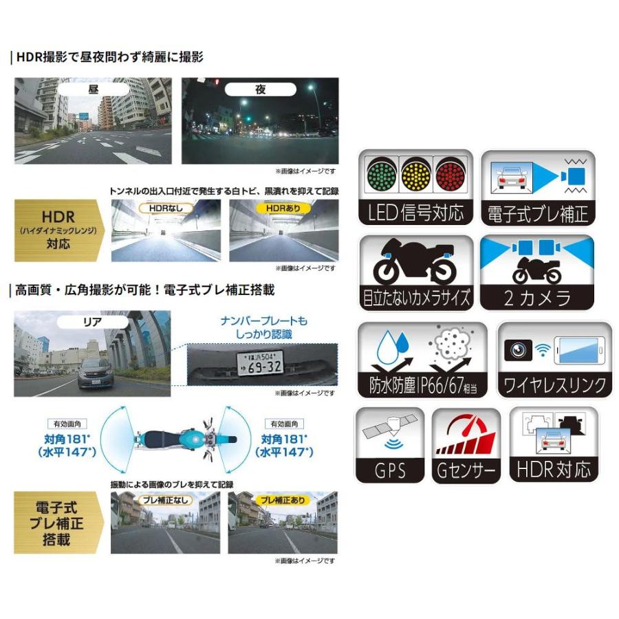 ワイズギア KENWOOD バイク用ドライブレコーダー GPS搭載 STZ-KBR010 