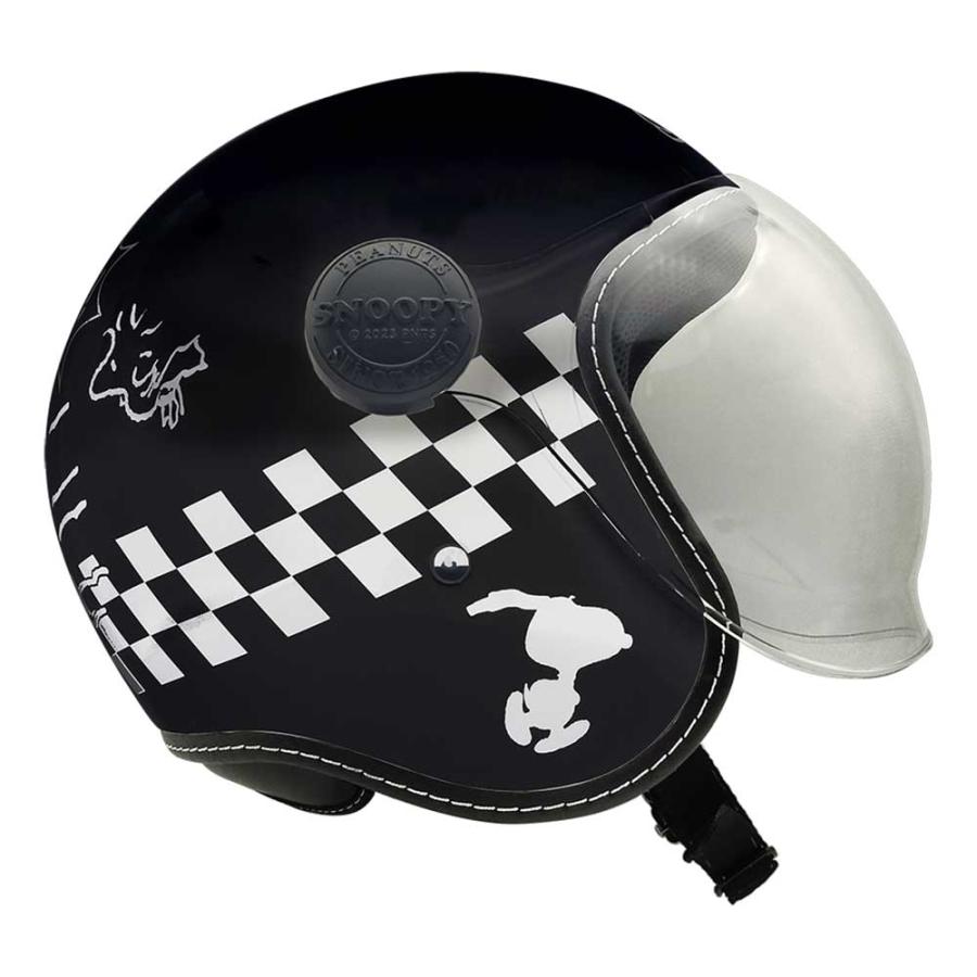 ヘルメット　ジェット　SNOOPY AXS SNOOPY SNJ-115 チェッカーフラッグ ブラック シールド付き