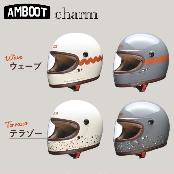 AMBOOT レトロフルフェイスcharmウェーブ（波模様）アイボリー・Sサイズ AMBOOT charm（チャーム） フルフェイスヘルメット : Parts Online