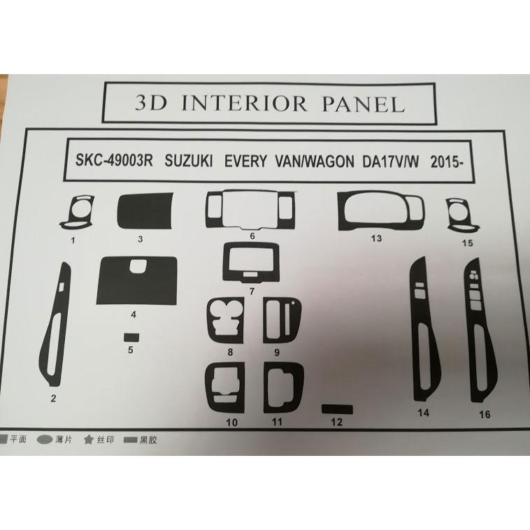 スズキ エブリイ ワゴン DA17系 インテリアパネル 16ピース 濃茶木目 エブリィ インパネ｜partsshop｜02