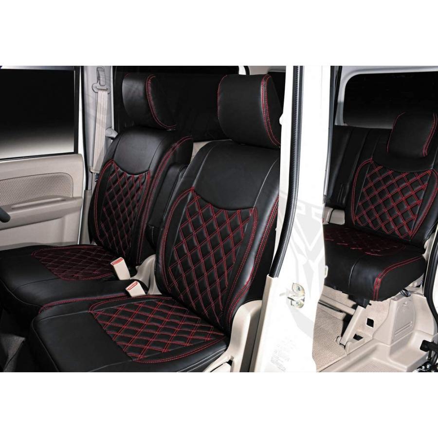 エブリイワゴン DA17W キルト タイプ ブラック レザー レッド ステッチ シートカバー 1台分