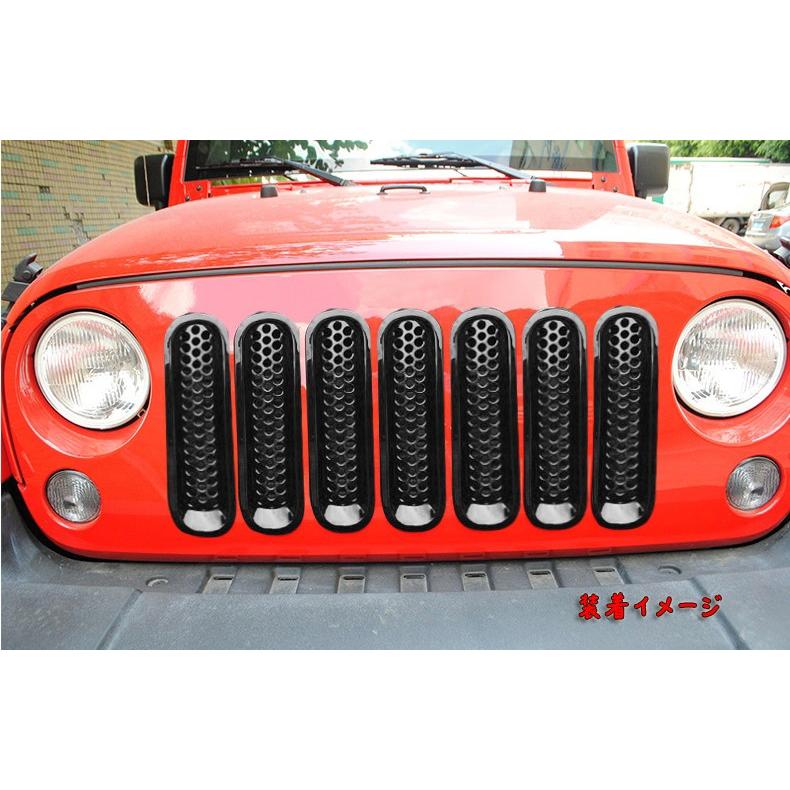 JEEP JK ラングラー 2007年3月以降 2ドア 4ドア パンチング メッシュ グリル フレーム ABS製 ブラック 7ピース 両面テープ 貼り付け |  | 03