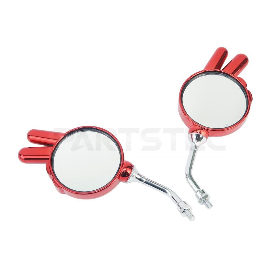 バイク 汎用 じゃんけんミラー チョキ レッド 左右セット M8 正ネジ