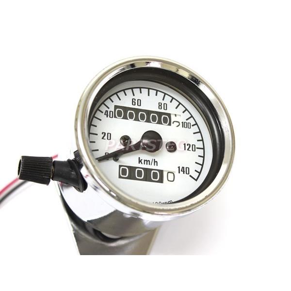 バイク スピードメーター 汎用 機械式 ホワイトパネル 60mm 140km/h