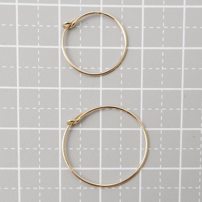 フープピアス 15mm 14KGF シンプル 20mm／15mm 両サイズ 外径 0.7mm